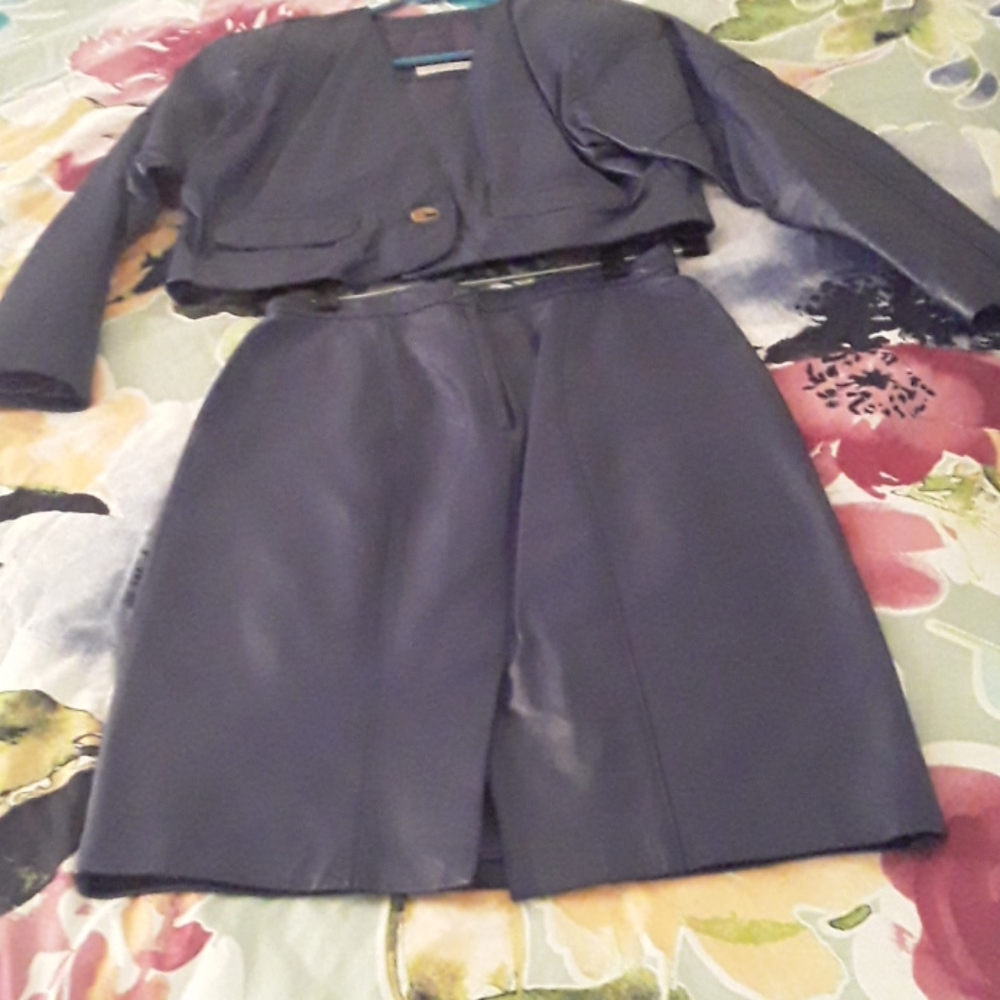 Purple leather skirt suit